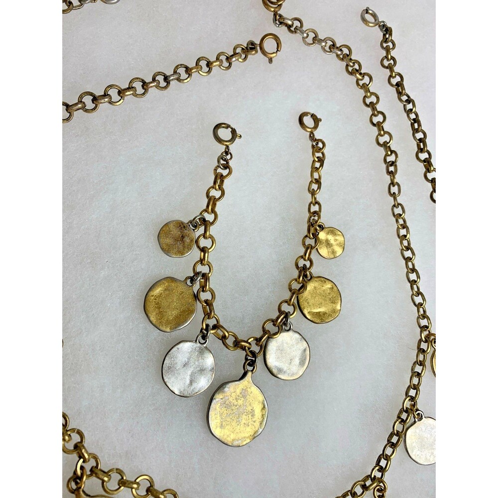 Vintage CAbi Coin Charm Necklace Bracelet Set Gold Silver Tone Convertible 3pc - Picture 12 of 16